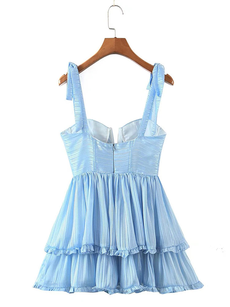 Yenkye Fashion Women Spaghetti Ruffle Tiered Chiffon Dress