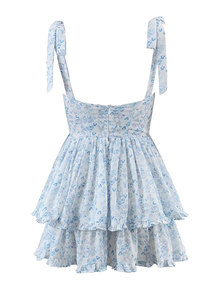Yenkye Fashion Women Spaghetti Ruffle Tiered Chiffon Dress