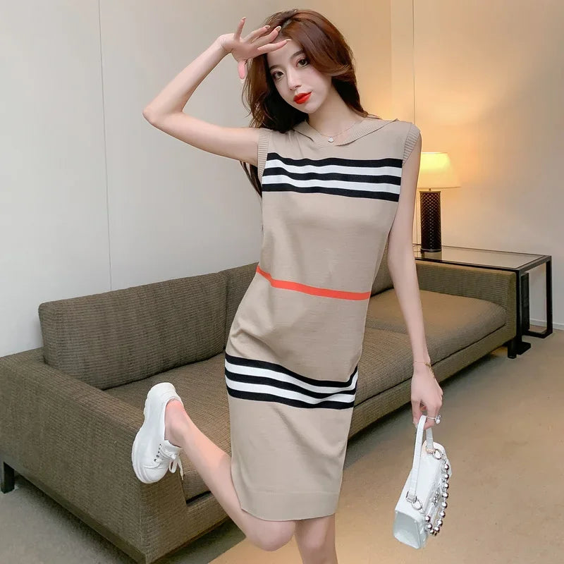 Yuqi Gestreepte Gebreide Zomerjurk Van Casual Chic