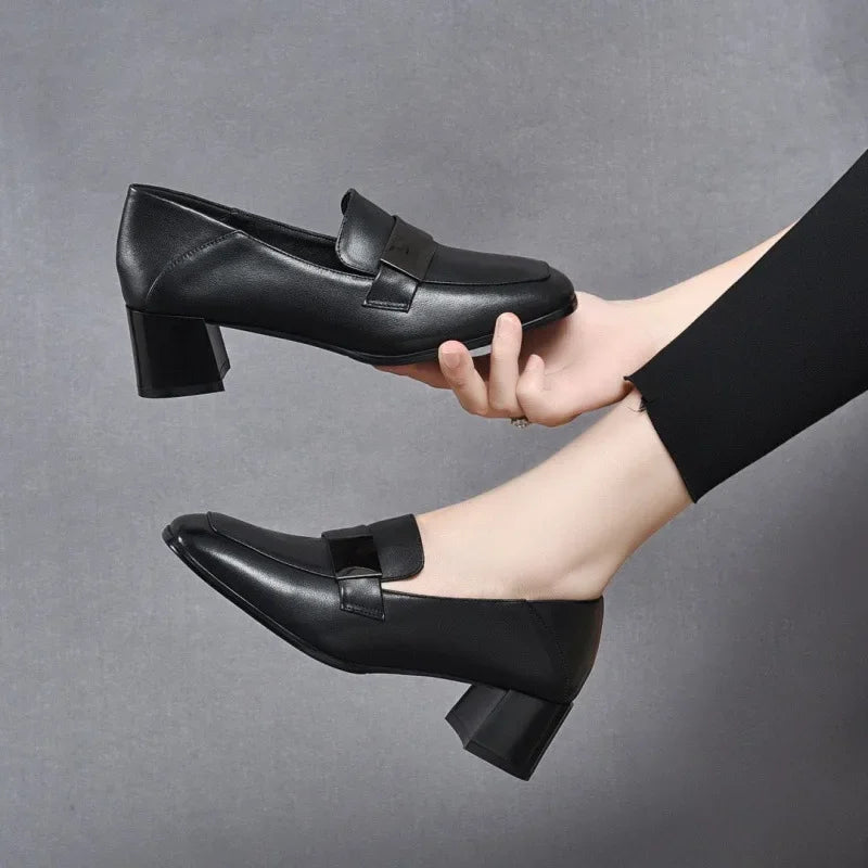 Urban Chic Leder Damenloafers mit dicken Absätzen