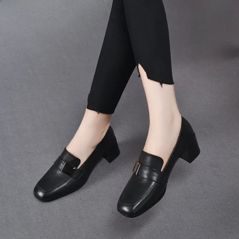 Urban Chic Leder Damenloafers mit dicken Absätzen