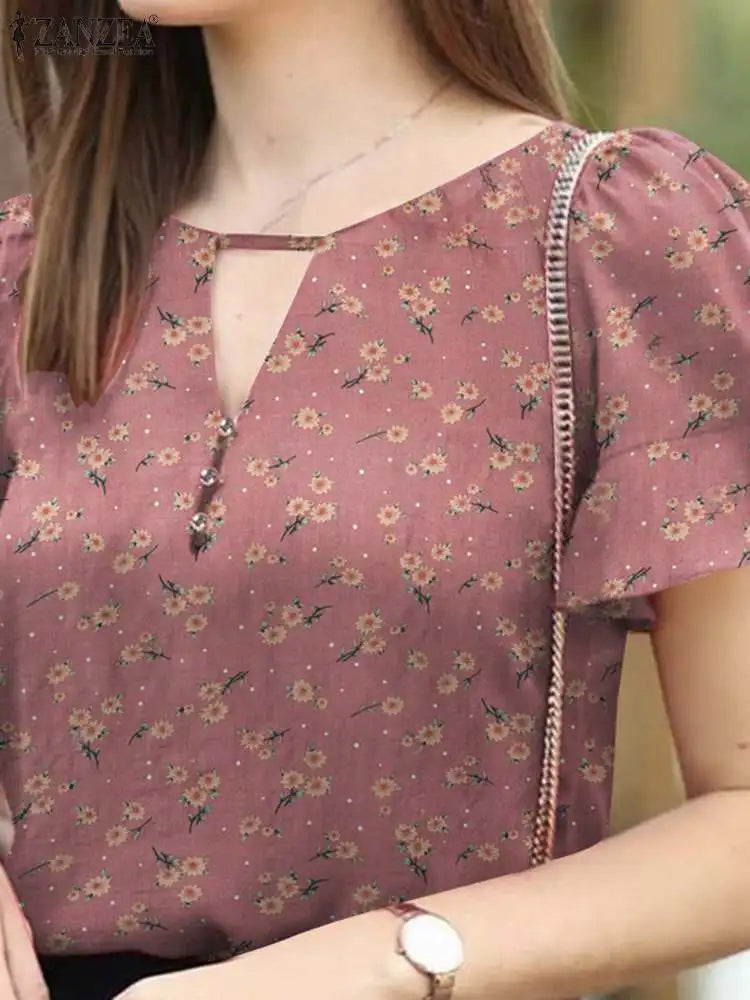 Blouse d'été à imprimé floral bohème pour femmes