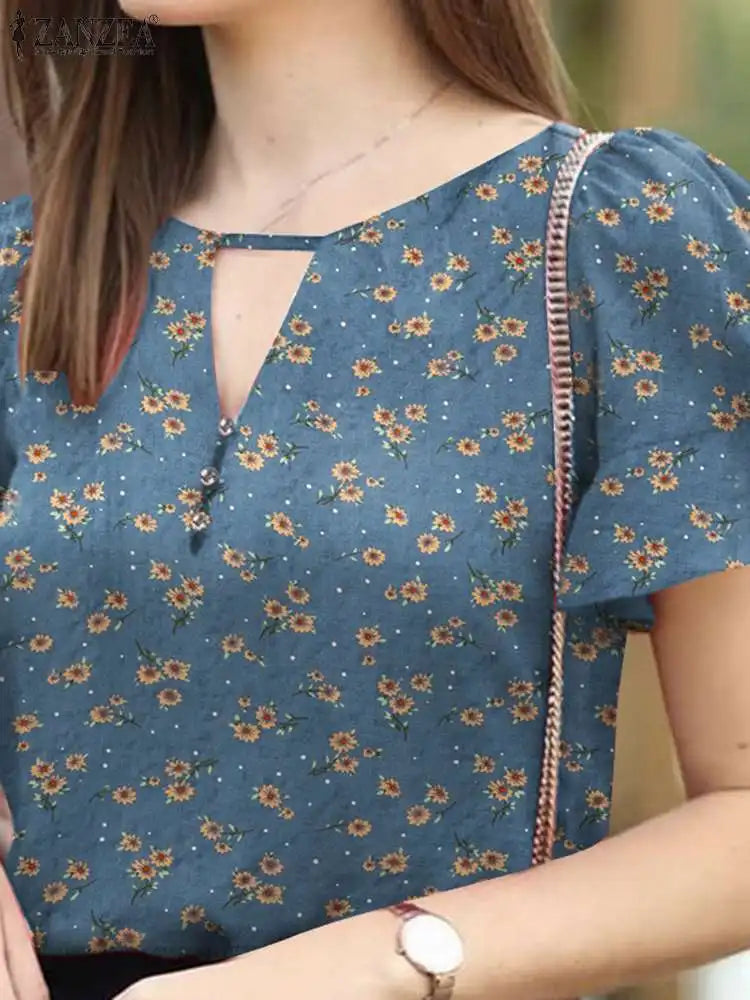 Blouse d'été à imprimé floral bohème pour femmes