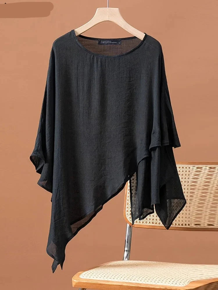 Blusa a manica lunga asimmetrica per donne