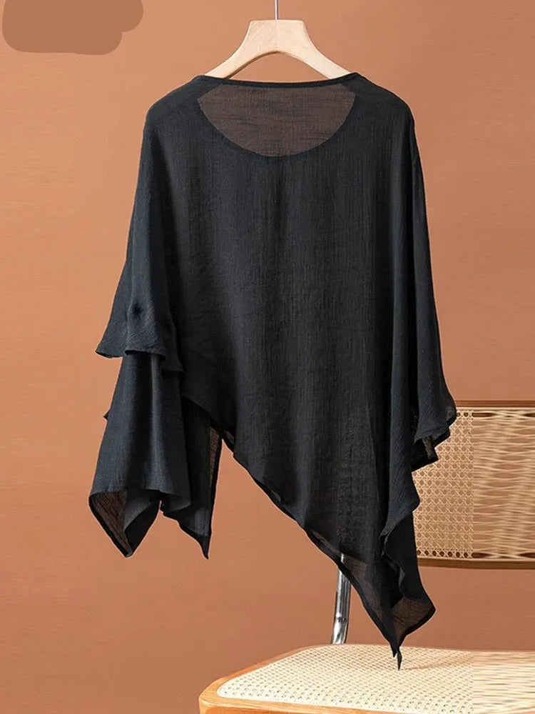 Blusa a manica lunga asimmetrica per donne