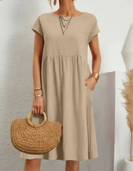 Zanzea Damen Leinen Freizeitkleid