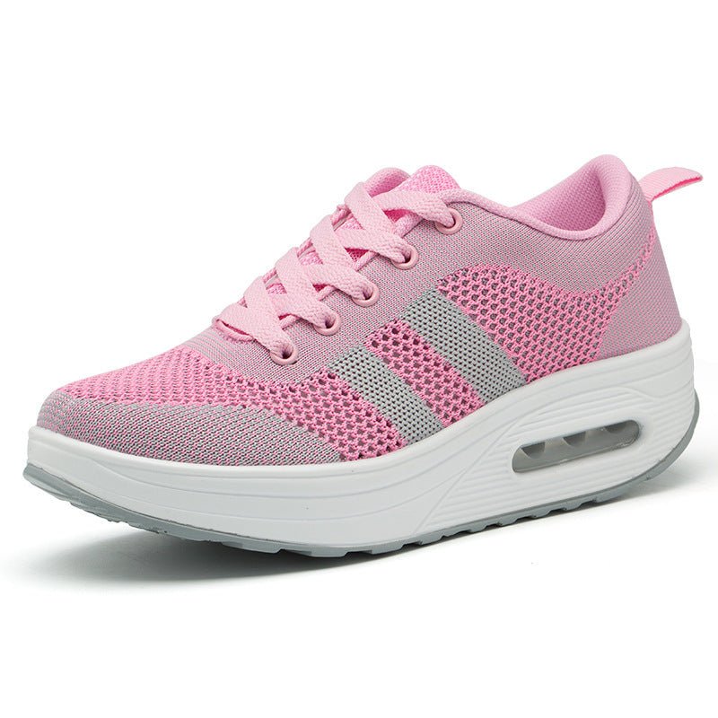 ZappoFlex roze sneakers met ademend mesh materiaal en grijze details, voorzien van een comfortabele en ondersteunende witte zool.
