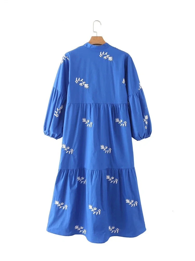 Floralista Elegante Bloemenborduur Midi-Jurk