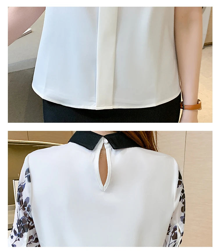 Blusa de verano con mangas cortas - Blusa de gasa con estampado de moda - Top elegante para mujer