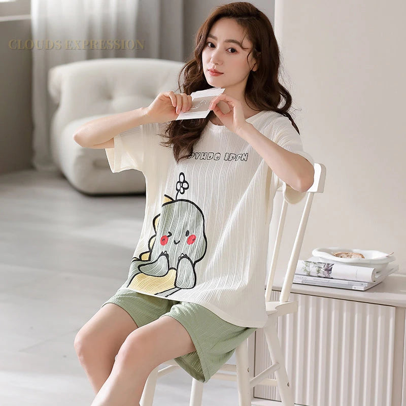Zomerse Cartoon Kat Pyjama Set