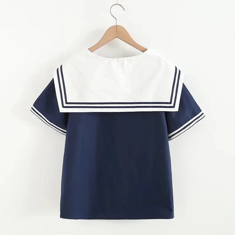 ModaMarina Marineblauwe Patchwork Blouse