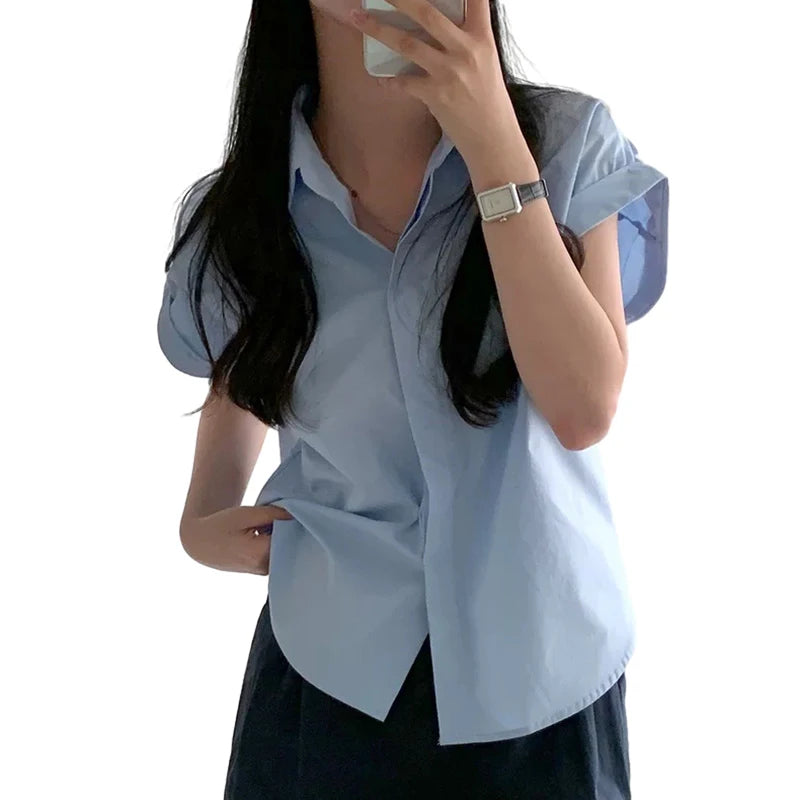 Blouse d'été avec couleur unie et revers de LuxeMode