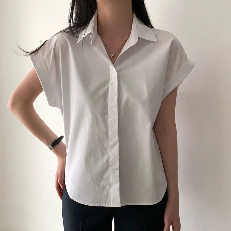 Blouse d'été avec couleur unie et revers de LuxeMode