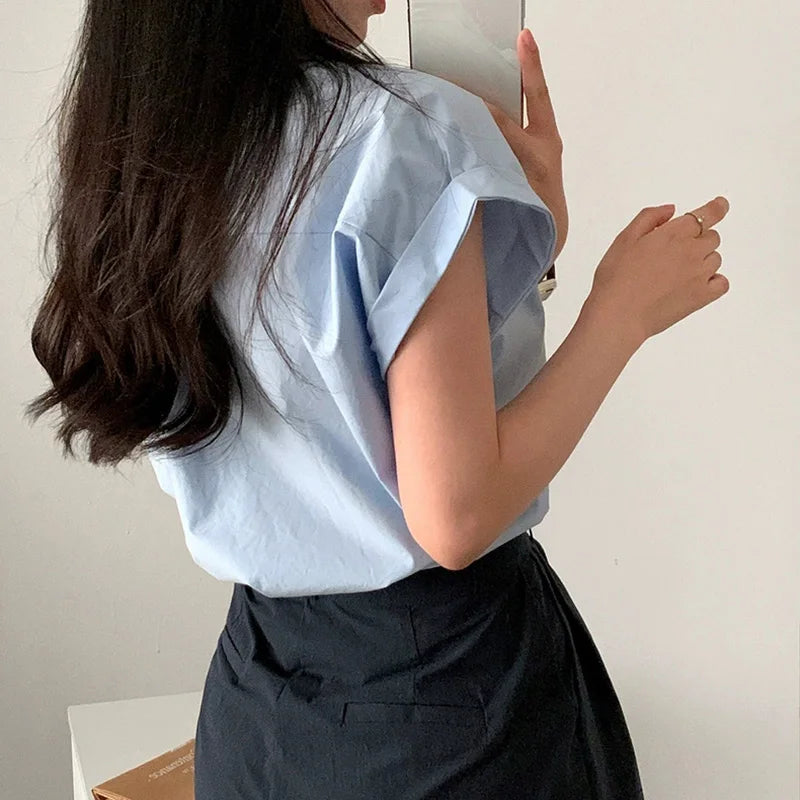 Blouse d'été avec couleur unie et revers de LuxeMode