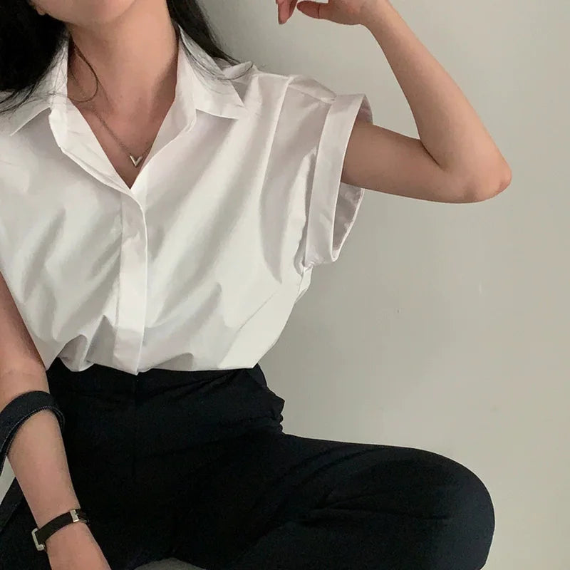 Blouse d'été avec couleur unie et revers de LuxeMode