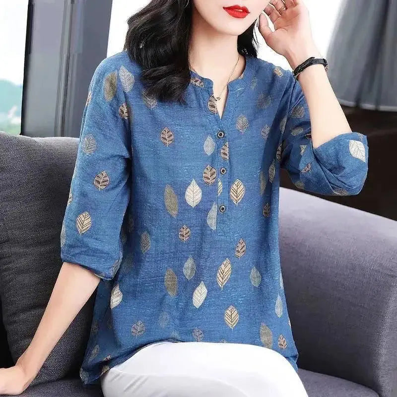 Zomer Chiffon Print Shirt - Plant & Bloemenpatroon