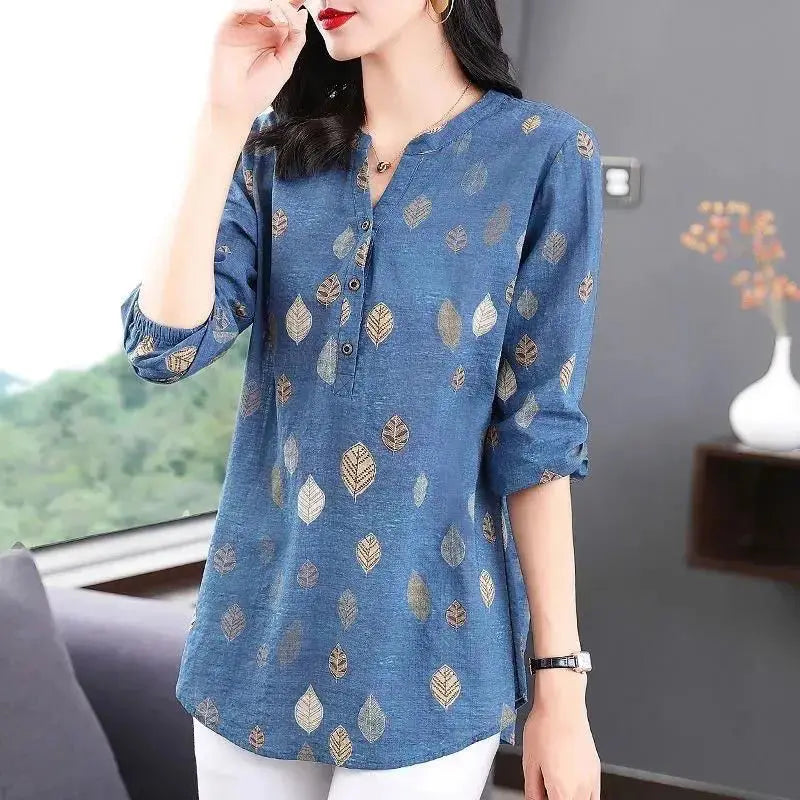 Zomer Chiffon Print Shirt - Plant & Bloemenpatroon