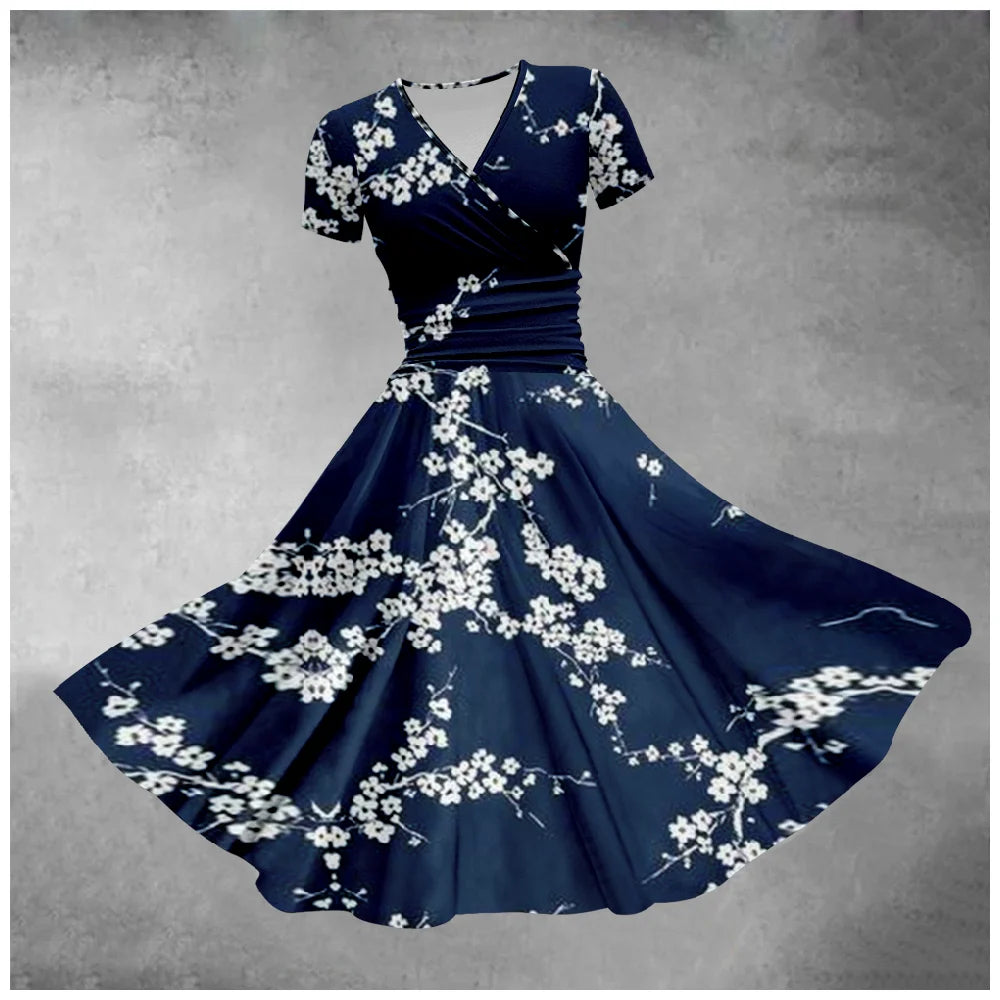 Donkerblauw Zomerjurk Elegance Blossom