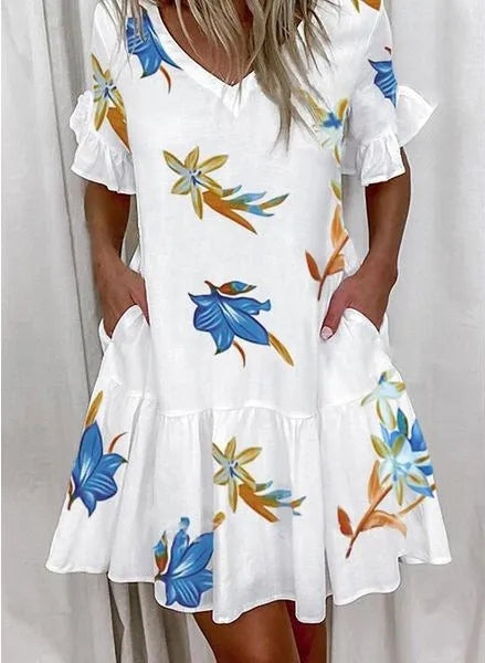 Bellaflow Sommerliche Blumenmuster V-Ausschnitt Kleid