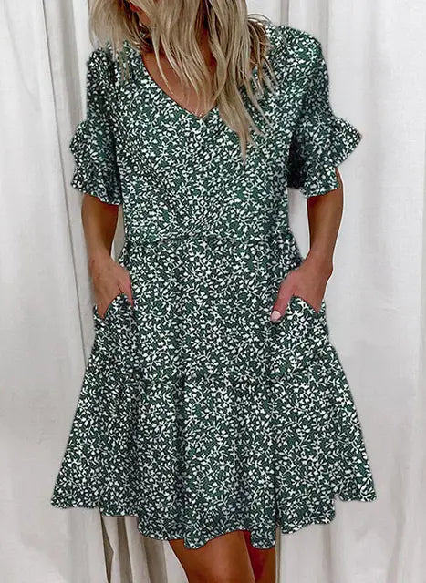 Bellaflow Sommerliche Blumenmuster V-Ausschnitt Kleid