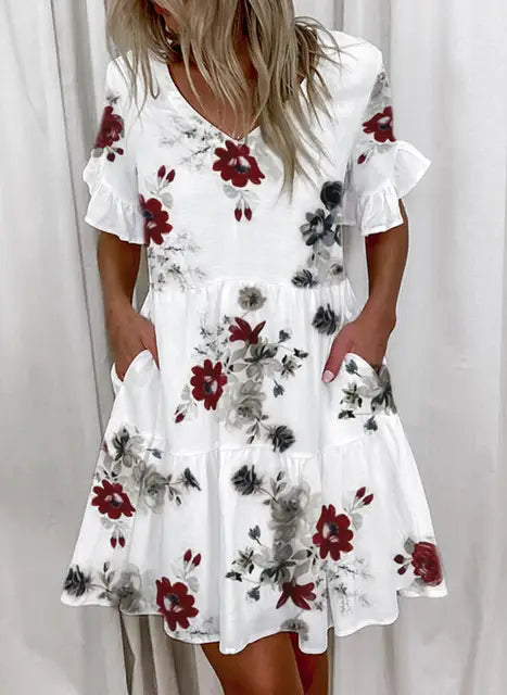 Bellaflow Sommerliche Blumenmuster V-Ausschnitt Kleid