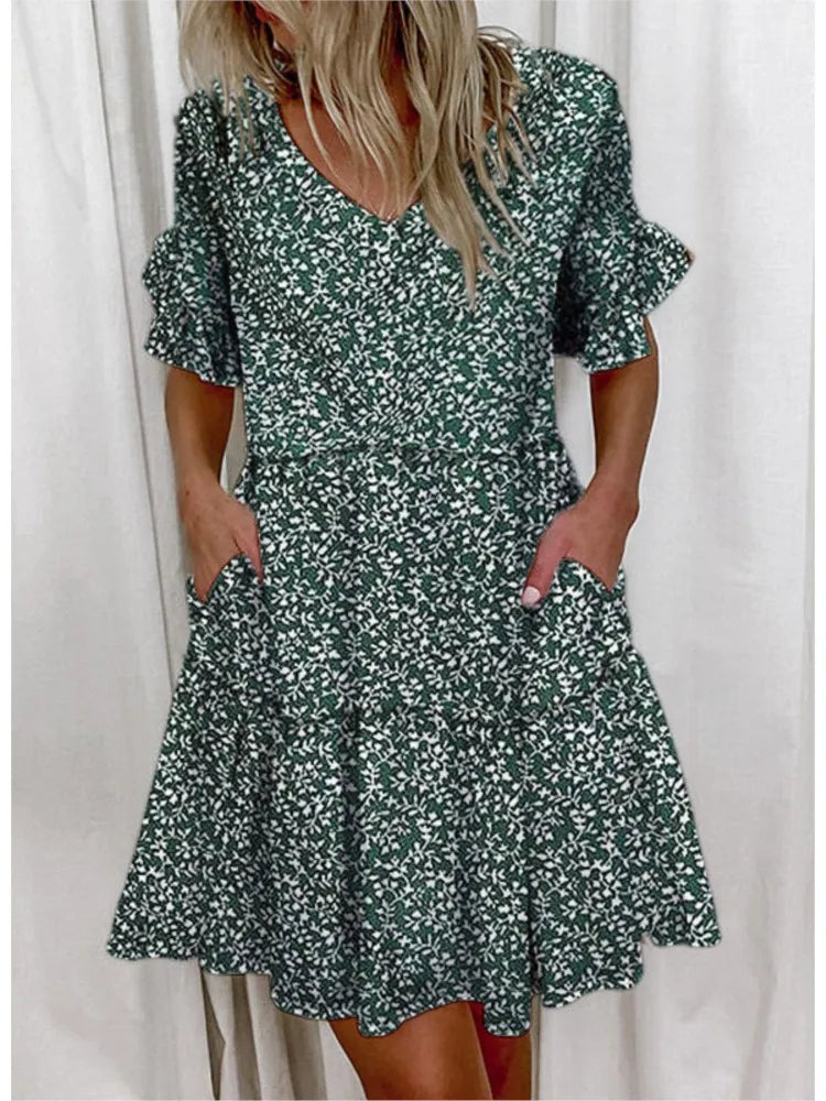 Bellaflow Sommerliche Blumenmuster V-Ausschnitt Kleid