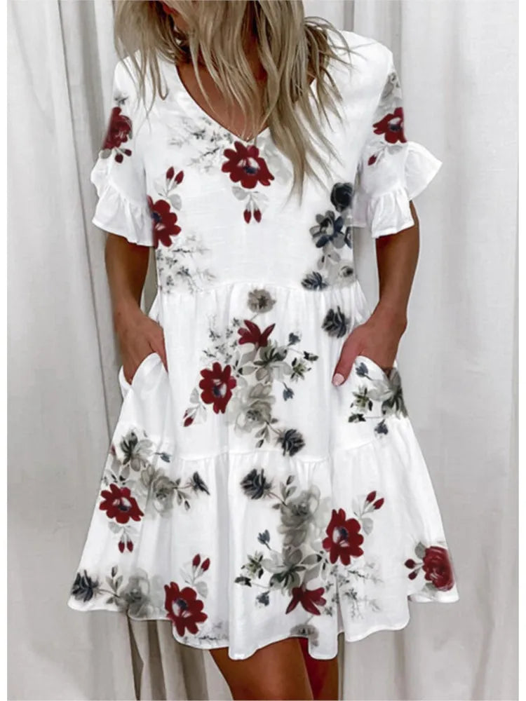 Bellaflow Sommerliche Blumenmuster V-Ausschnitt Kleid
