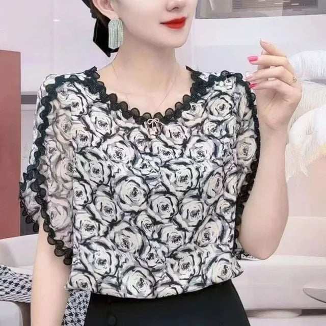 Zomerse Kleurblok Trui met Kant - Vrouwelijke Elegantie en Comfort