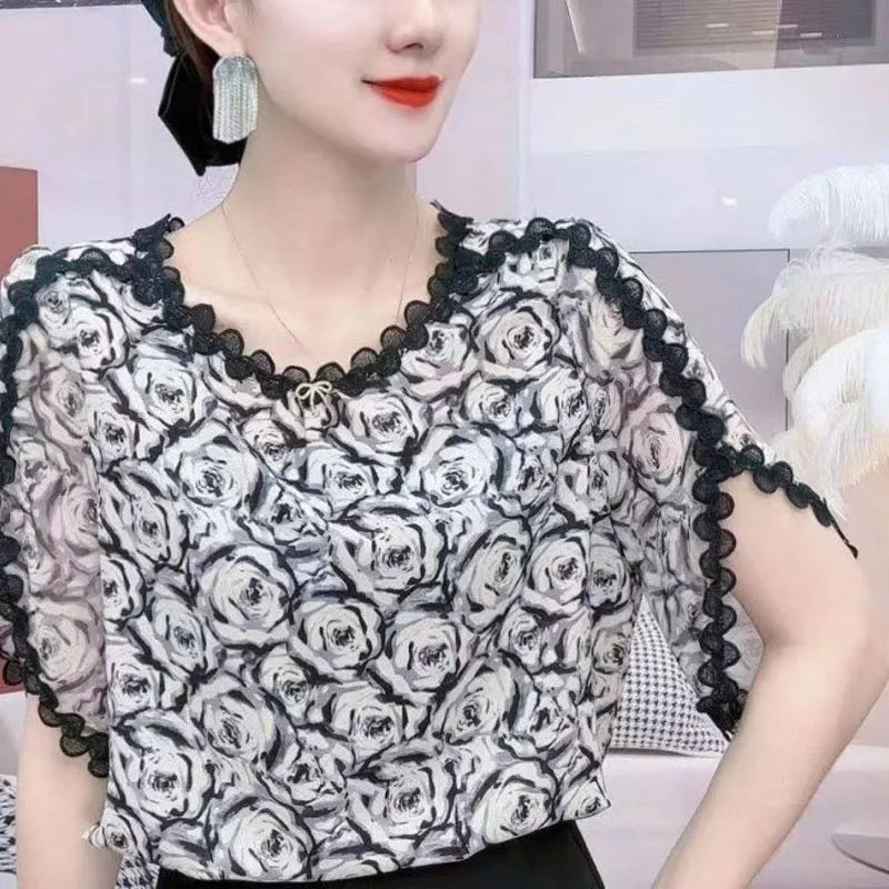 Zomerse Kleurblok Trui met Kant - Vrouwelijke Elegantie en Comfort