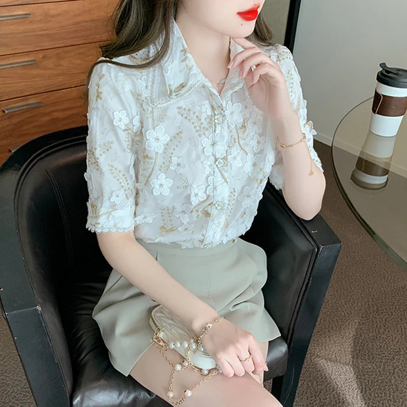 Sommer Neue Retro Damen Design Gefühl Nischen Zusammensetzung Hemd mit französischem Temperament