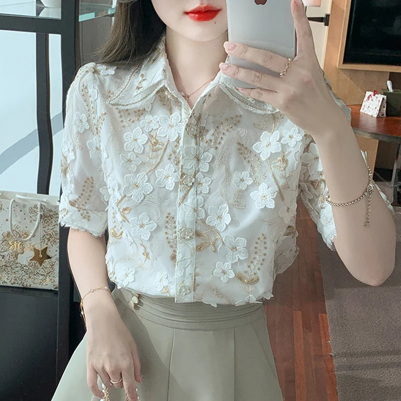 Sommer Neue Retro Damen Design Gefühl Nischen Zusammensetzung Hemd mit französischem Temperament
