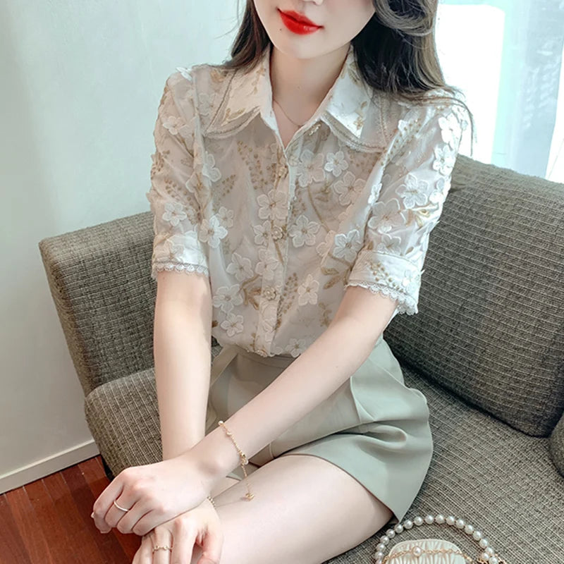 Sommer Neue Retro Damen Design Gefühl Nischen Zusammensetzung Hemd mit französischem Temperament
