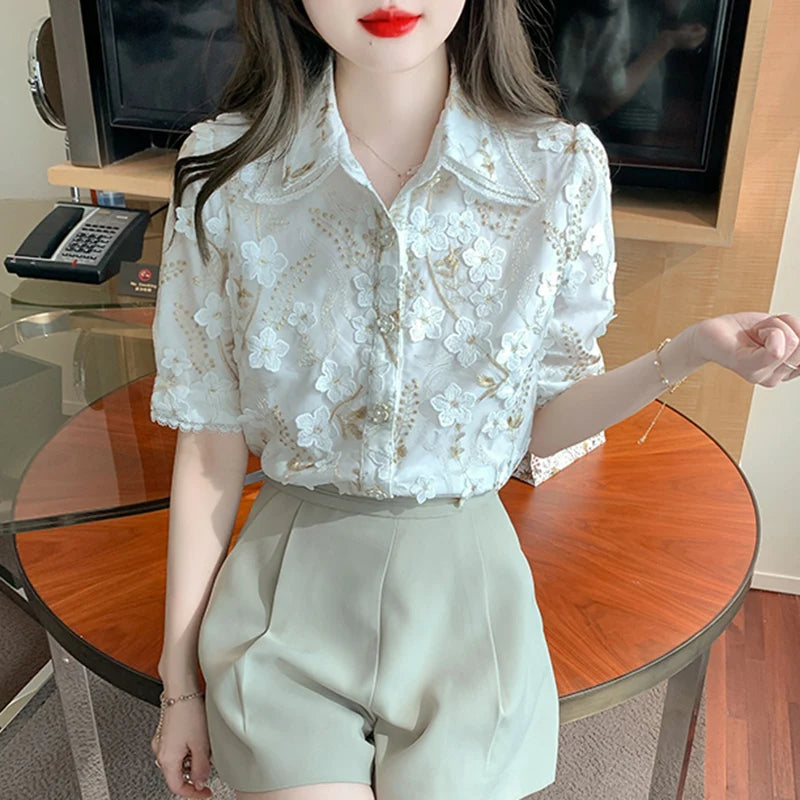 Sommer Neue Retro Damen Design Gefühl Nischen Zusammensetzung Hemd mit französischem Temperament