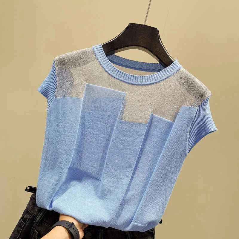 Zomer Patchwork Gebreide Blouse van Eleganza Couture
