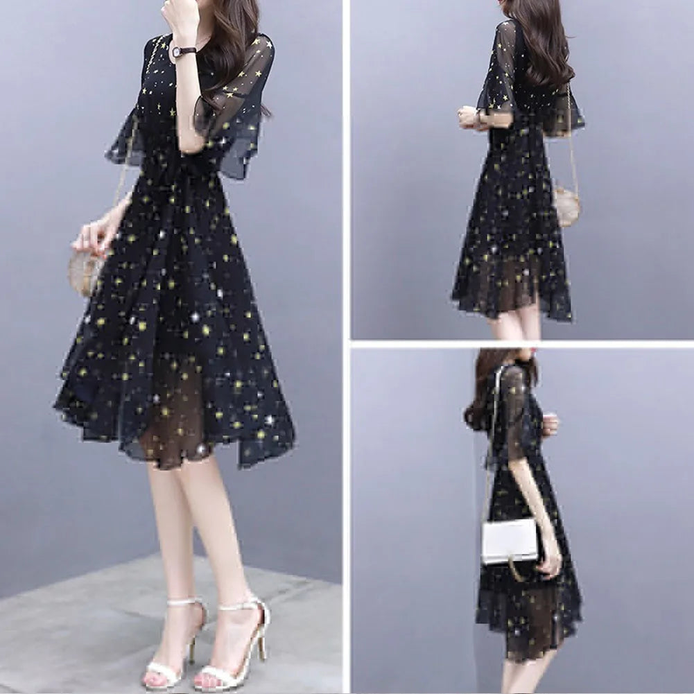 Zomerse Sterren Print Jurk met Flare Mouwen
