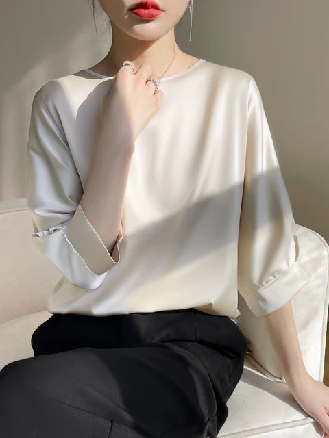 Glanz Zijden Satijnen T-Shirt voor Vrouwen