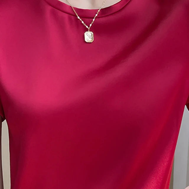 Glanz Zijden Satijnen T-Shirt voor Vrouwen