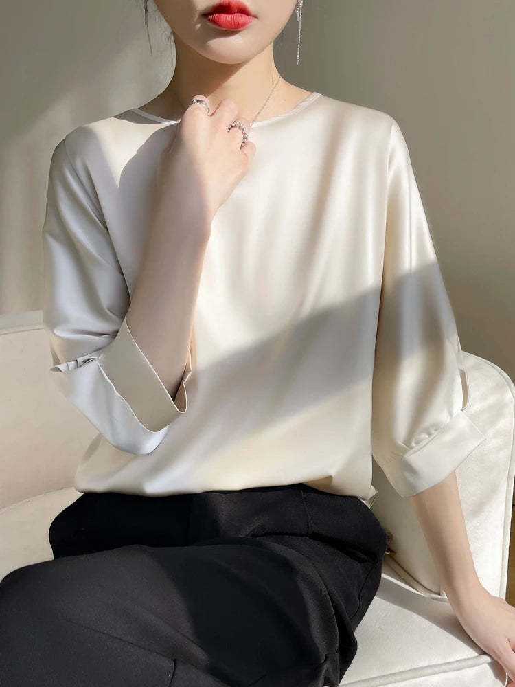 Glanz Zijden Satijnen T-Shirt voor Vrouwen