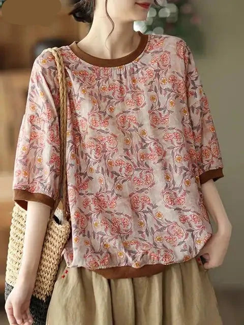 Vintage Summer Floral Print Blouse