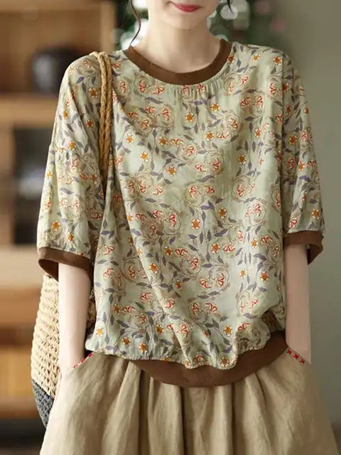 Vintage Summer Floral Print Blouse