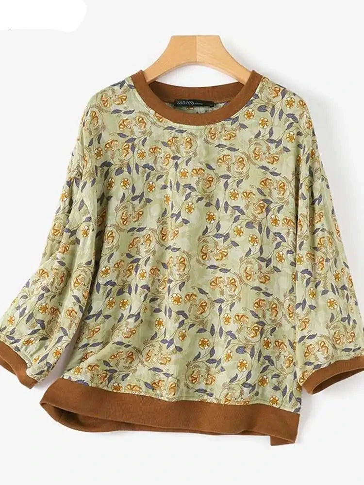 Vintage Summer Floral Print Blouse