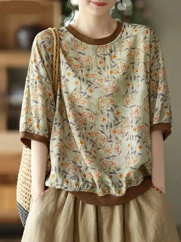 Vintage Summer Floral Print Blouse