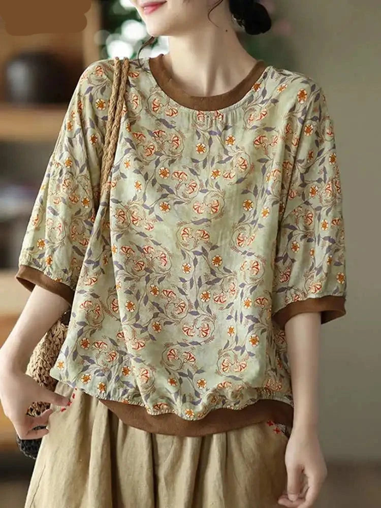 Vintage Summer Floral Print Blouse