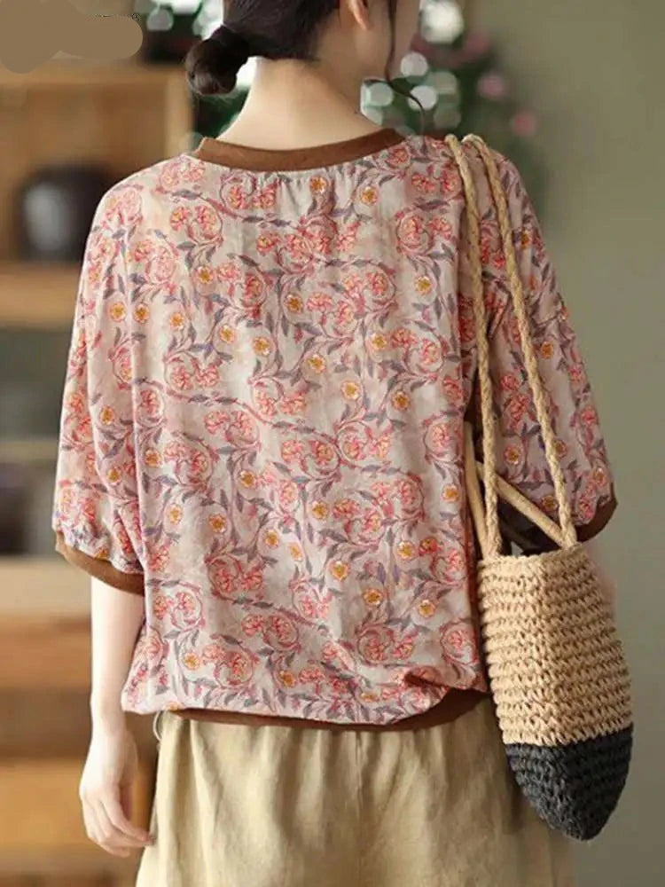 Vintage Summer Floral Print Blouse