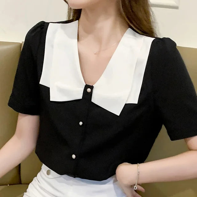 Summer Black Chiffon Blouse from DreamLadies