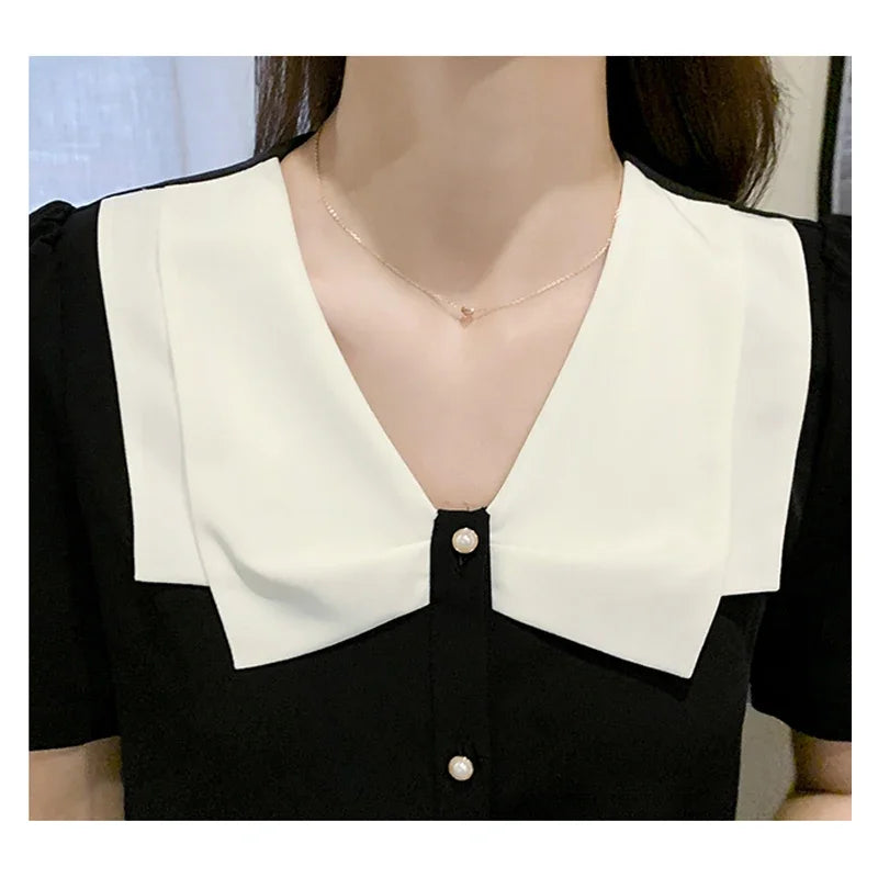 Summer Black Chiffon Blouse from DreamLadies