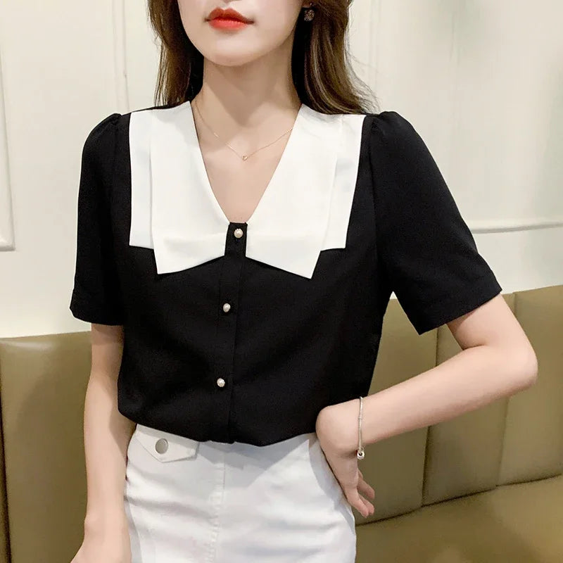 Summer Black Chiffon Blouse from DreamLadies