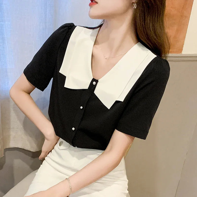Summer Black Chiffon Blouse from DreamLadies