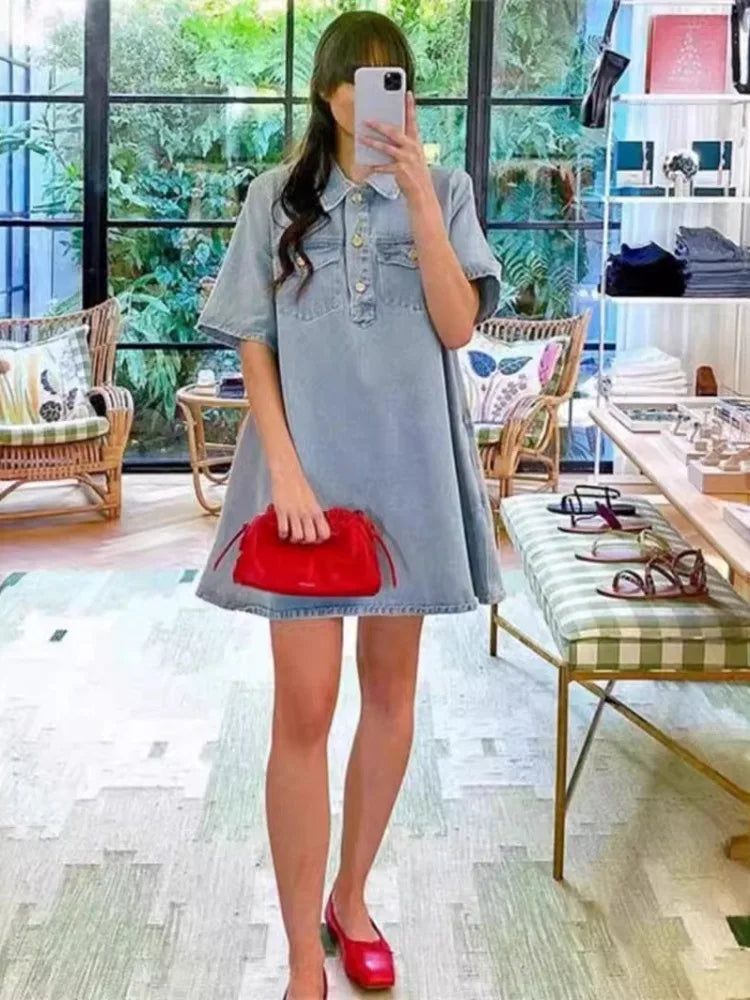 Blauwe Denim Mini Jurk