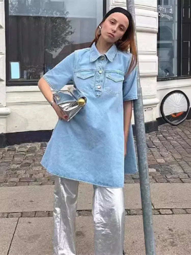 Blauwe Denim Mini Jurk